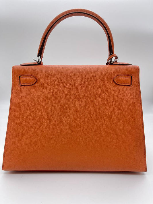 Kelly 28 Epsom Potiron Orange Palladium Hardware