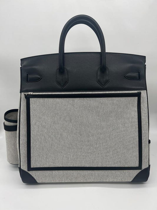 Birkin 40 Hac A Courroies Cargo Bag AA Ecru-Noir/Noir Palladium Hardware