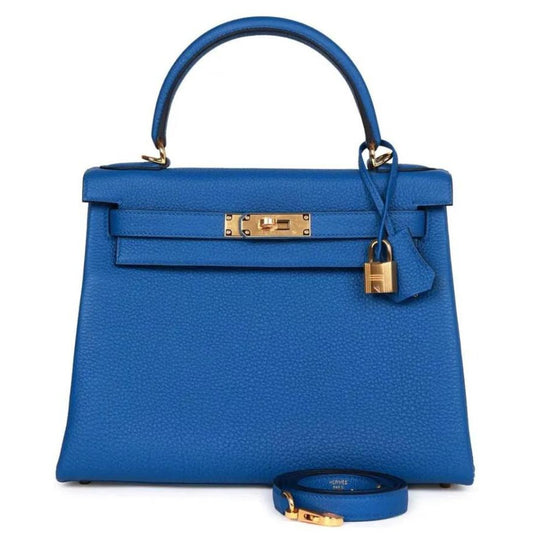 Kelly 28 Togo Bleu France Gold Hardware