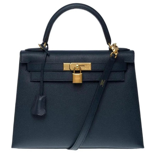 Kelly 25 Epsom Bleu Indigo Gold Hardware