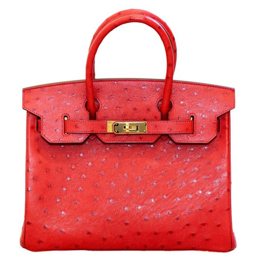 Birkin 30 Ostrich Rouge Vif Gold Hardware
