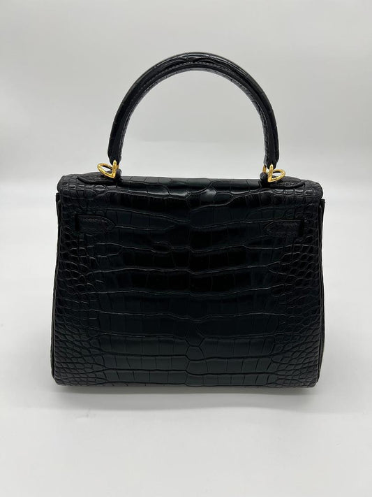 Kelly 25 Matte Alligator Noir Gold Hardware