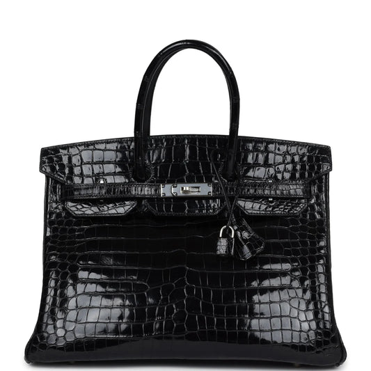 Birkin 35 Noir Crocodile Palladium Hardware