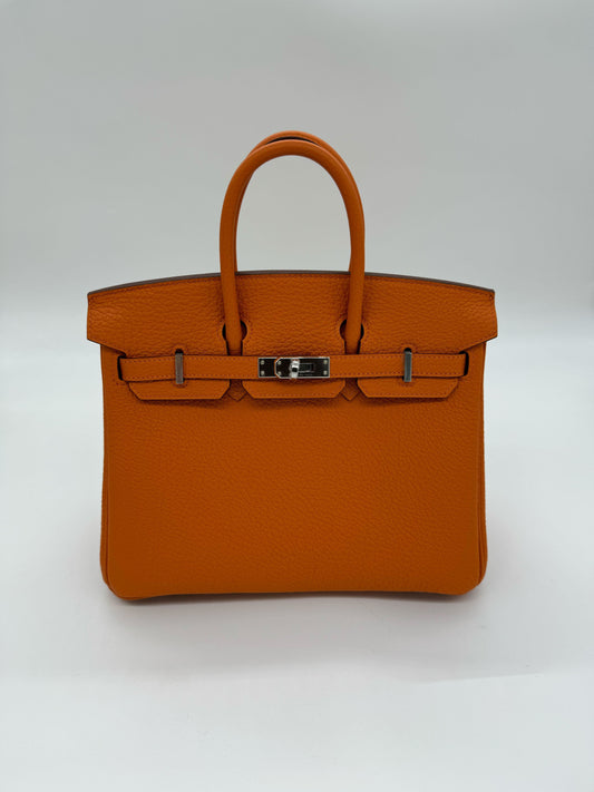 Birkin 25 Togo Orange Palladium Hardware