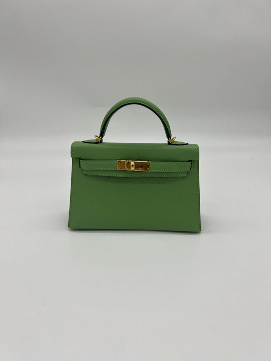 Kelly 20 Chèvre Mysore Vert Criquet Gold Hardware