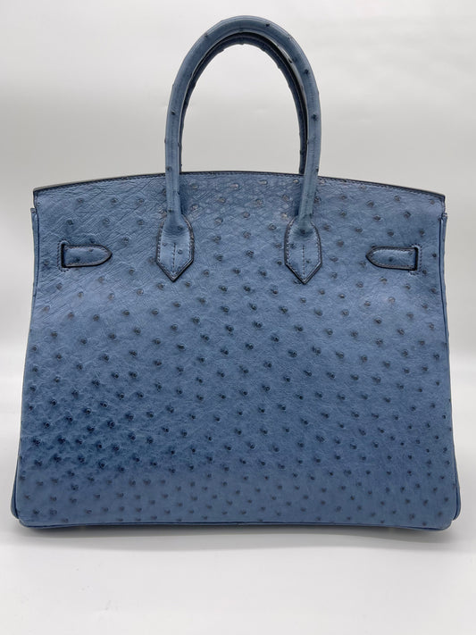 Birkin 35 Ostrich Bleu Roy Palladium Hardware