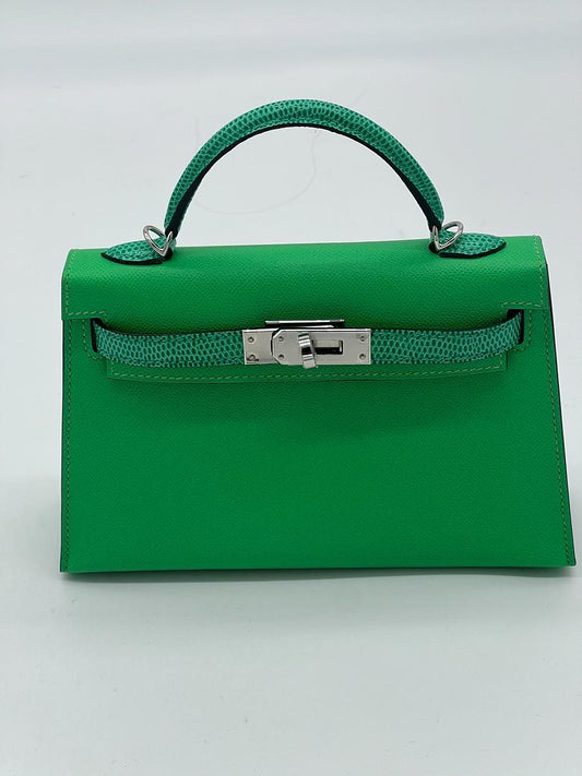 Kelly 20 Espom and Lizard Vert/Menthe Palladium Hardware