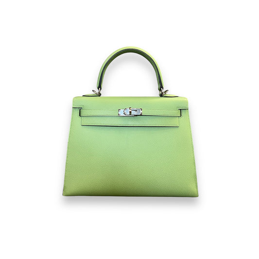 Kelly 25 Epsom Vert Criquet Palladium Hardware