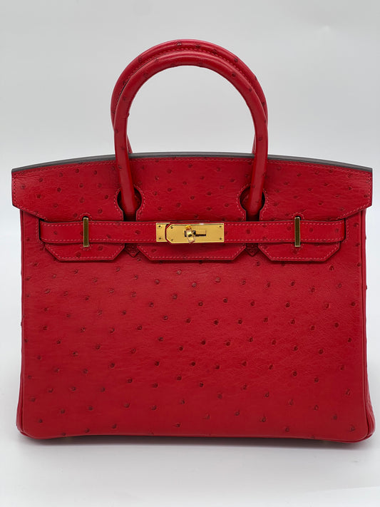 Birkin 30 Ostrich Rouge Vif Gold Hardware