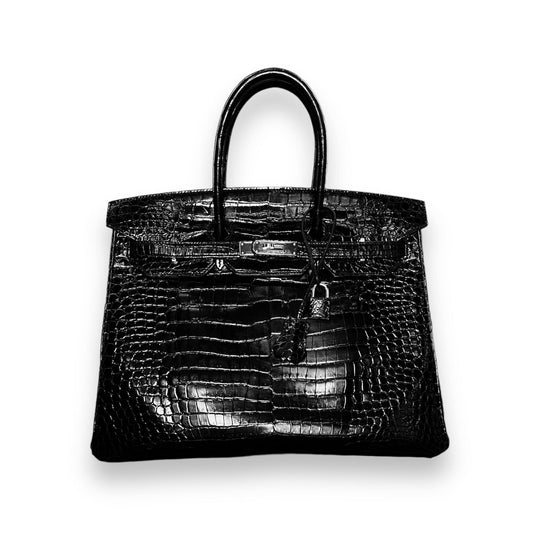 Birkin 35 Noir Crocodile Palladium Hardware