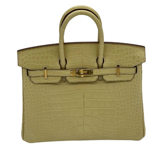 Birkin 25 Matte Alligator Vanille Gold Hardware