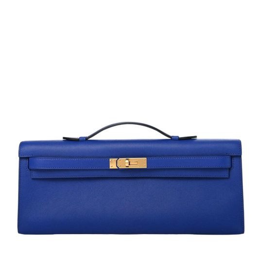Kelly Cut Clutch Swift Bleu France Gold Hardware