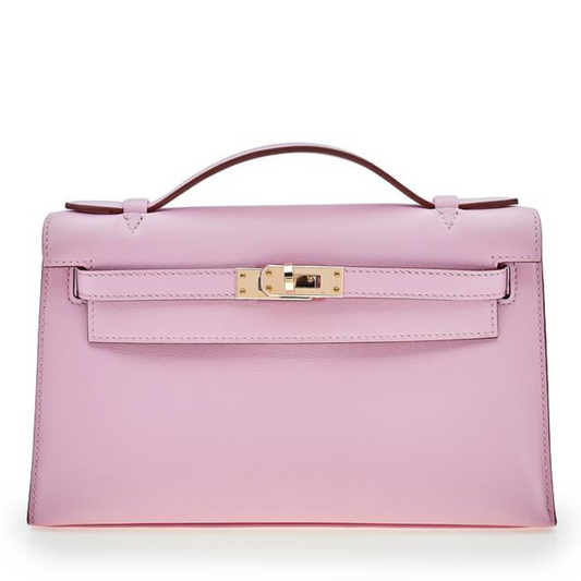 Kelly Pochette Clutch Swift Mauve Sylvestre Rose Gold Hardware