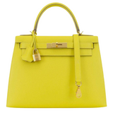 Kelly 28 Epsom Lime Gold Hardware Kelly 28 Epsom Lime Gold Hardware