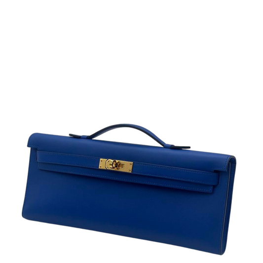 Kelly Cut Clutch Swift Bleu France Gold Hardware