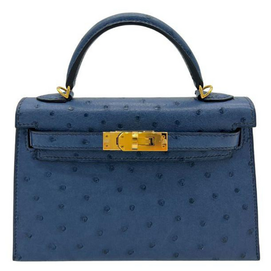 Kelly 20 Ostrich Bleu Roy Gold Hardware