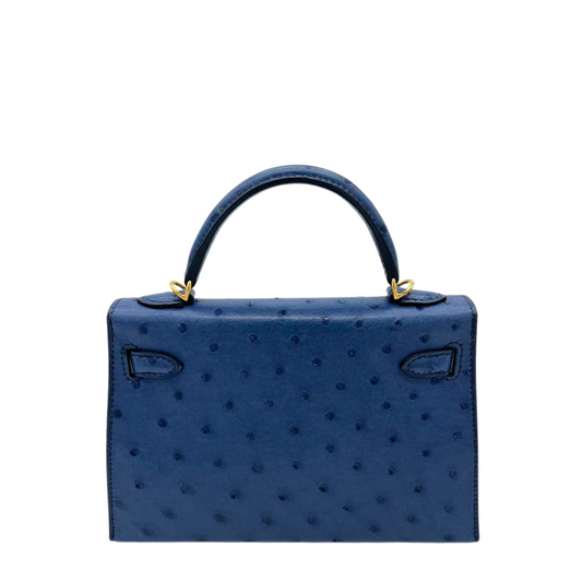 Kelly 20 Ostrich Bleu Roy Gold Hardware