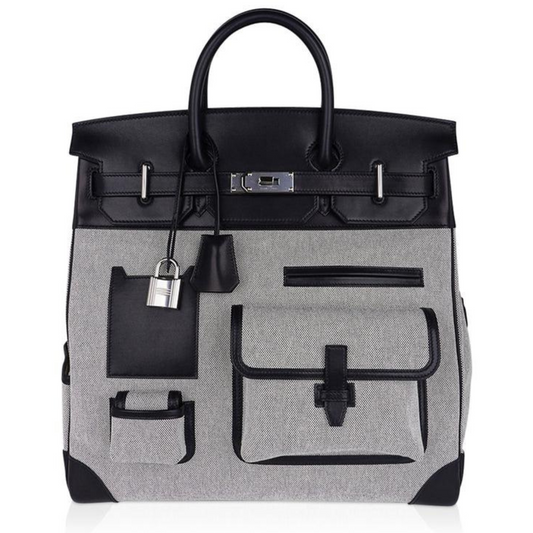 Birkin 40 Hac A Courroies Cargo Bag AA Ecru-Noir/Noir Palladium Hardware