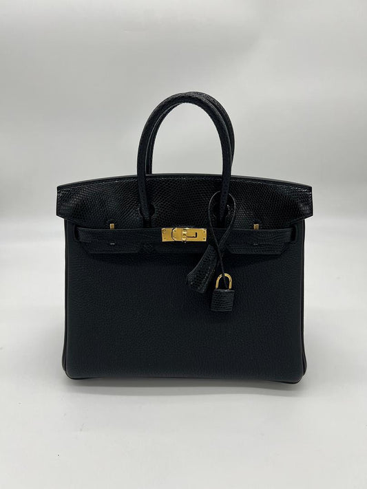 Birkin 25 Lizard Touch Noir Togo Gold Hardware