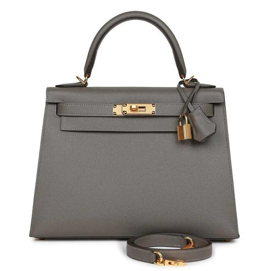 Kelly 28 Epsom Gris Meyer Gold Hardware