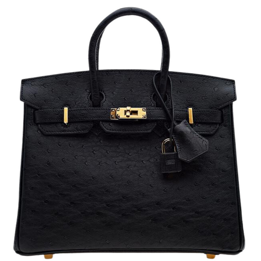 Birkin 25 Ostrich Noir Gold Hardware