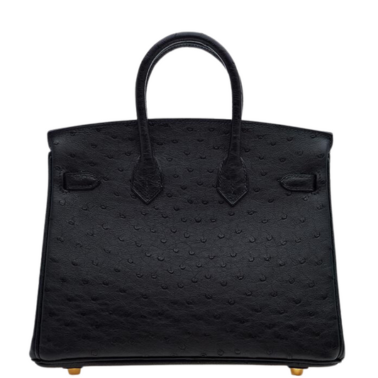 Birkin 25 Ostrich Noir Gold Hardware