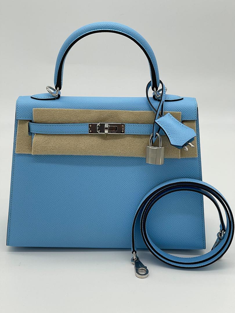 Hermes Mini Kelly II 20 Bag Celeste /blue with Palladium Hardware
