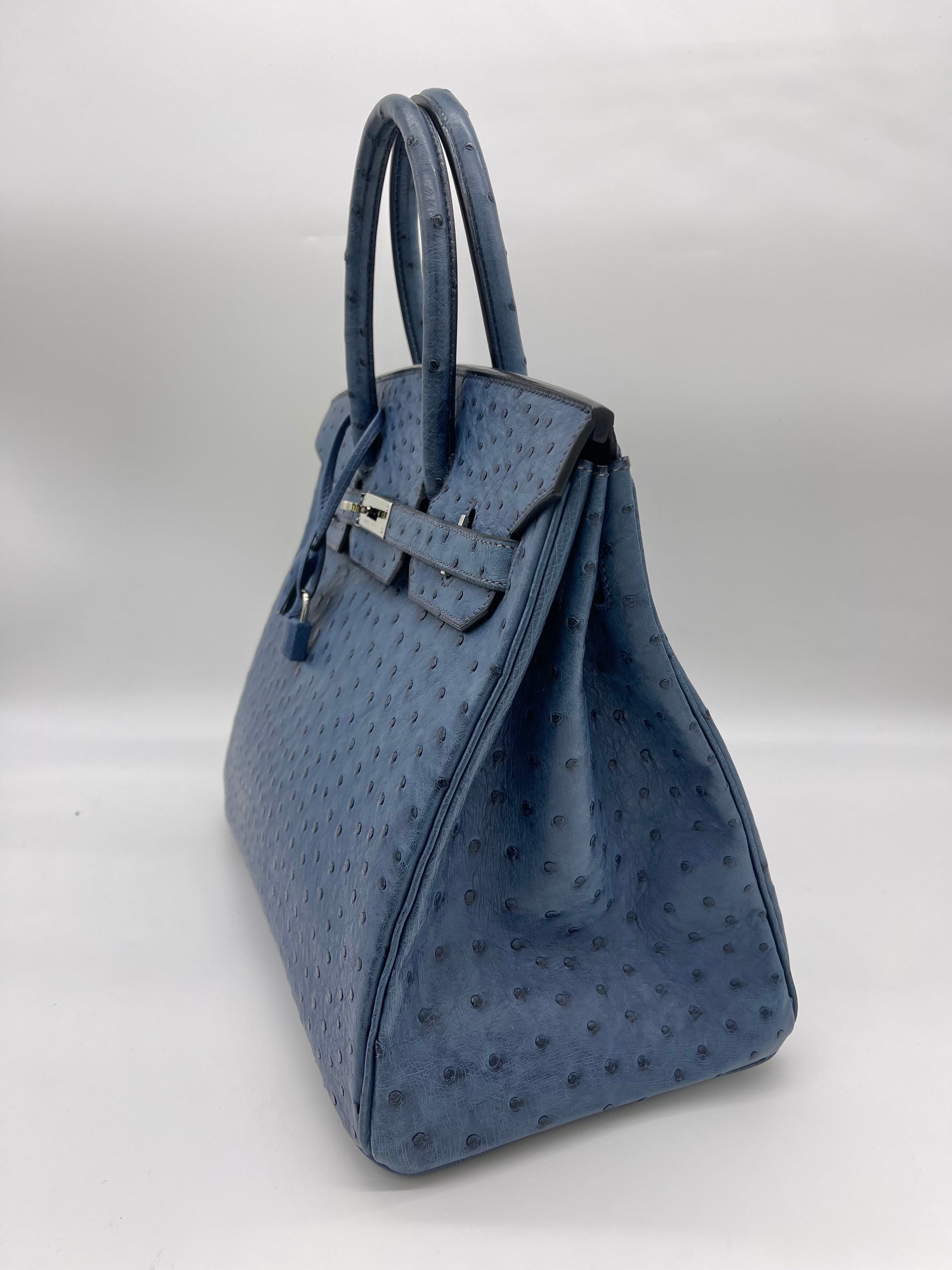 Birkin 35 Ostrich Bleu Roy Palladium Hardware