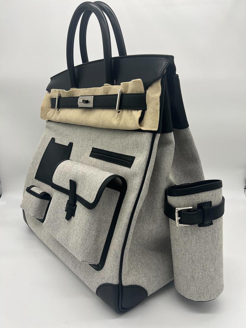 Birkin 40 Haut A Courroies Cargo Bag AA Ecru-Noir/Noir Palladium Hardware