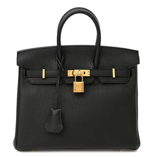 Hermes Birkin 25 Noir Bag 89 Togo Calfskin Leather Palladium